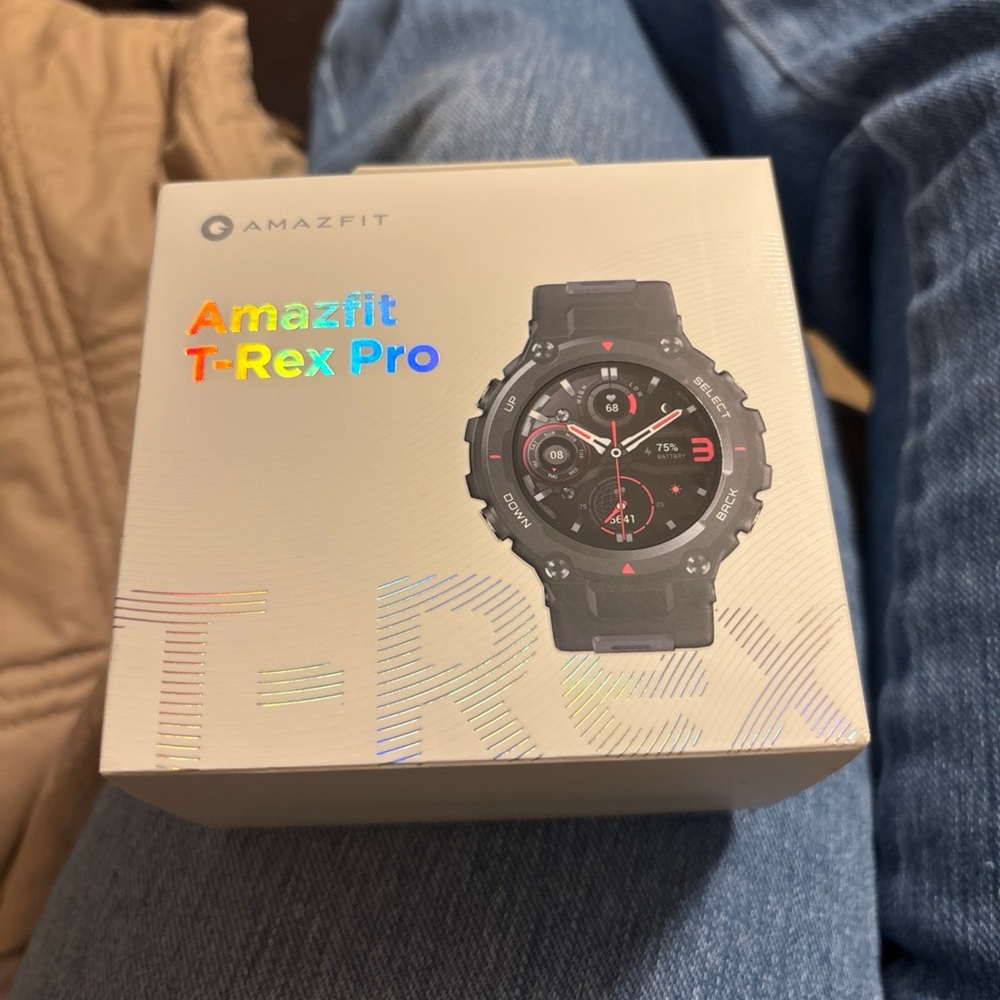 Amazafit T-Rex Pro smartwatch in meteorite black. EUC